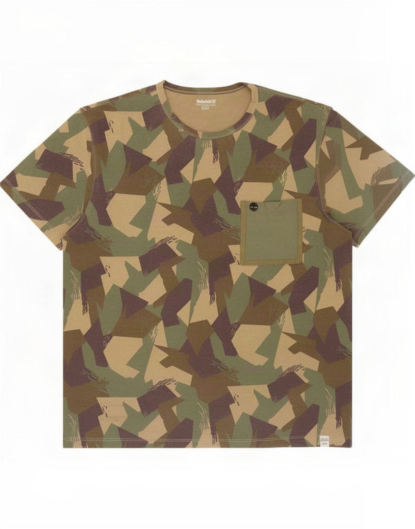 Timberland Mens Slim Fit T-Shirt Top 2XL Khaki Camouflage Cotton