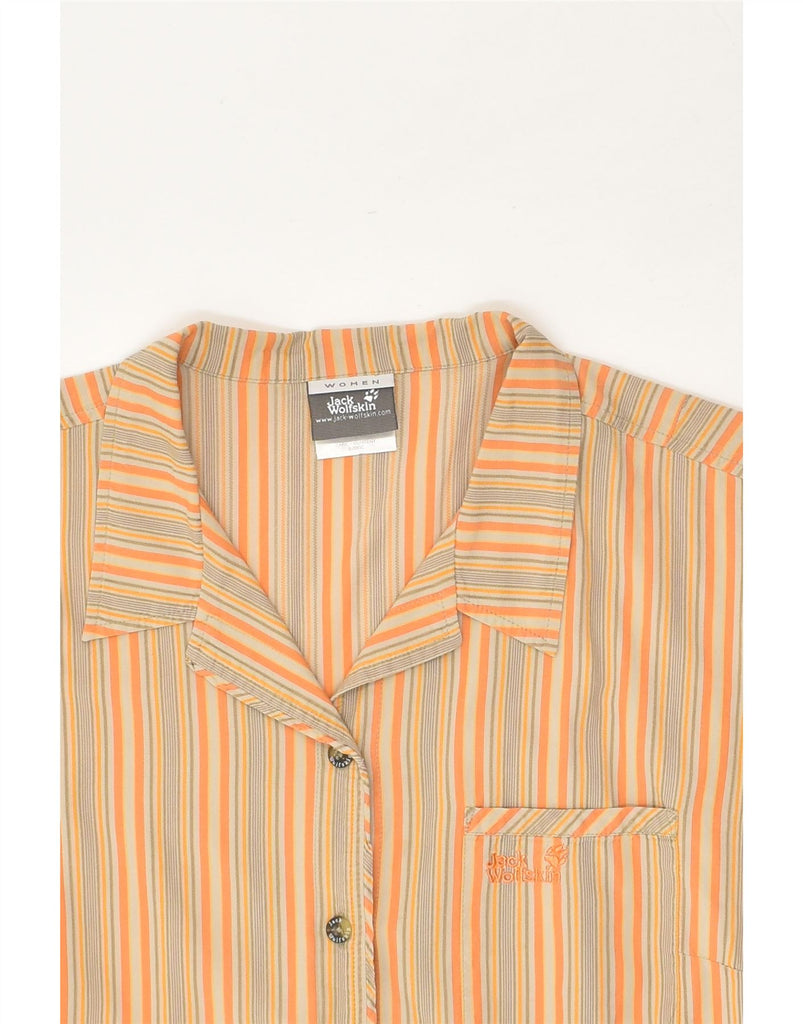 JACK WOLFSKIN Womens Short Sleeve Shirt UK 18 XL Orange Striped Cotton | Vintage Jack Wolfskin | Thrift | Second-Hand Jack Wolfskin | Used Clothing | Messina Hembry 