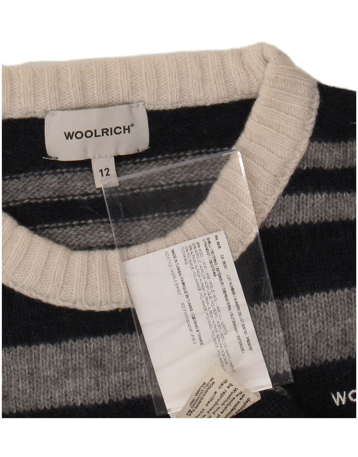 WOOLRICH Boys Crew Neck Jumper Sweater 11-12 Years Black Striped Wool