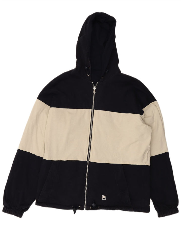 FILA Mens Hooded Reversible Jacket IT 50 Large Navy Blue Colourblock