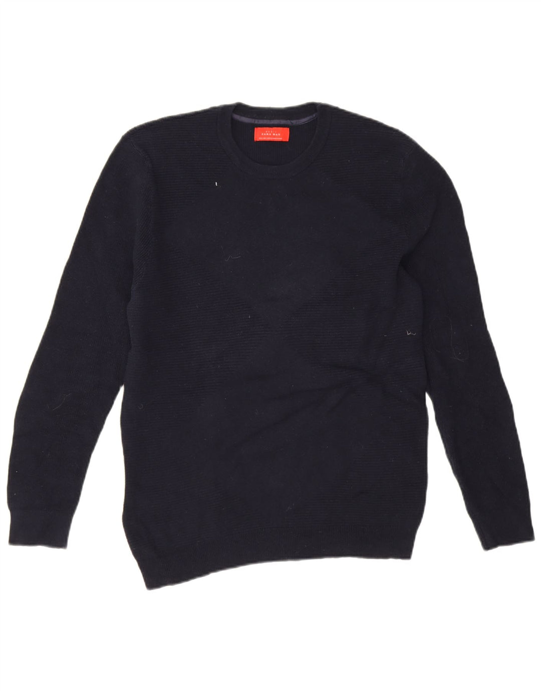 Zara Mens Crew Neck Jumper Sweater Large Navy Blue Cotton