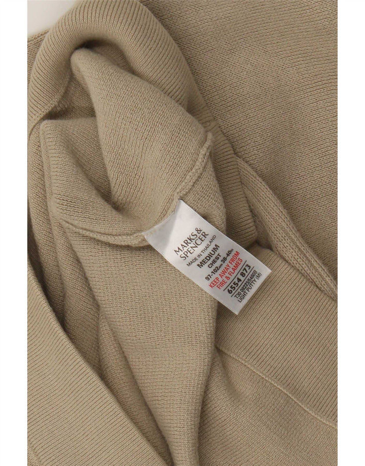 Marks & Spencer Mens Crew Neck Jumper Sweater Medium Beige Cotton