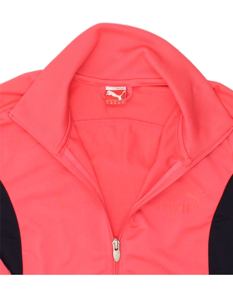 PUMA Womens Graphic Tracksuit Top Jacket UK 14 Medium Pink Colourblock | Vintage Puma | Thrift | Second-Hand Puma | Used Clothing | Messina Hembry 