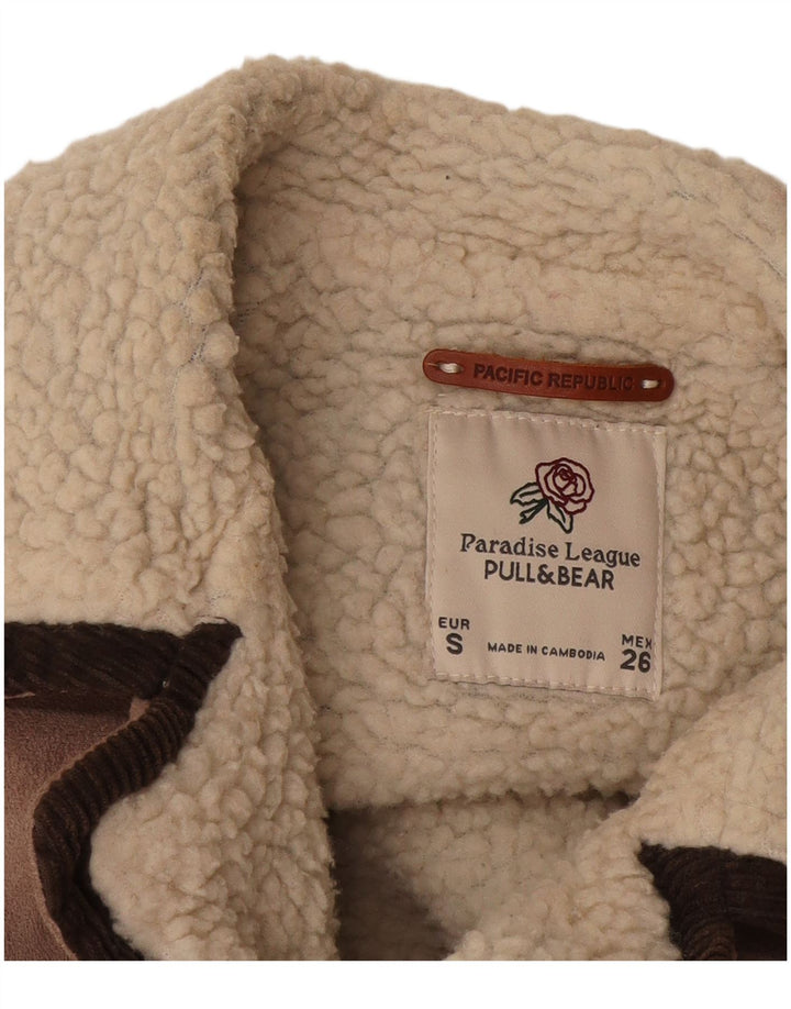 Pull & Bear Womens Sherpa Corduroy Jacket UK 10 Small Brown Colourblock