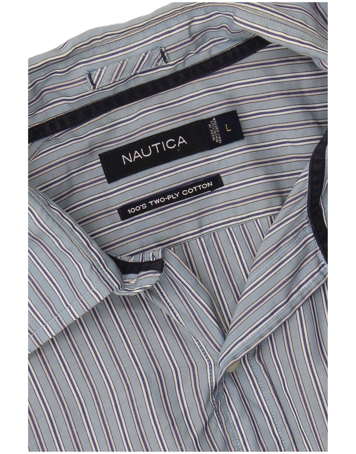 NAUTICA Mens Shirt Large Blue Striped Cotton