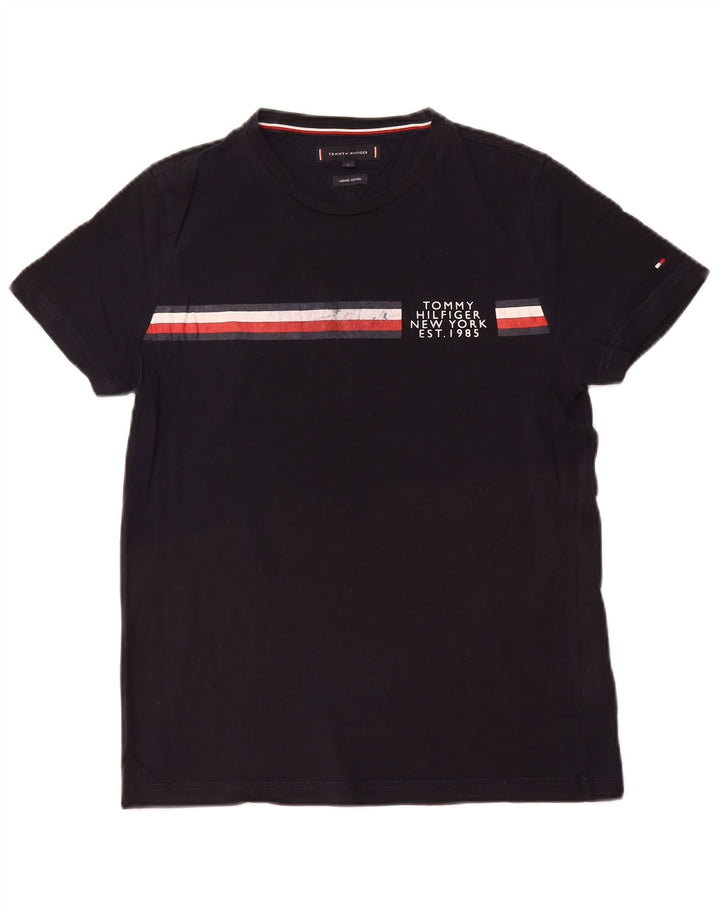 TOMMY HILFIGER Mens Graphic T-Shirt Top Small Black Striped Cotton