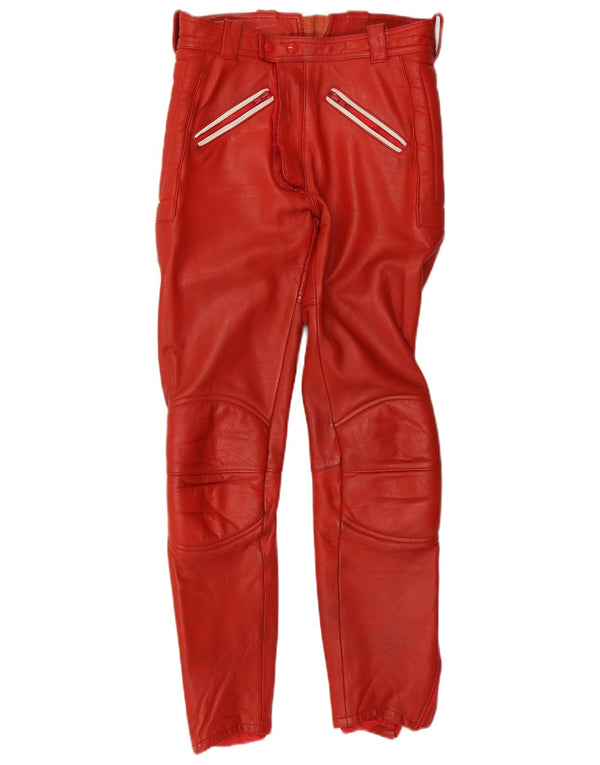 Vintage Mens Moto Racer Leather Trousers IT 48 Medium W30 L29 Red Leather