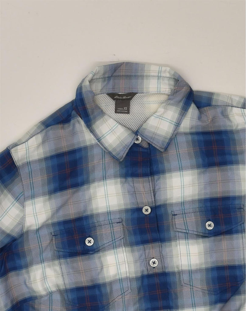 EDDIE BAUER Womens Shirt UK 6 XS Blue Check Polyester | Vintage Eddie Bauer | Thrift | Second-Hand Eddie Bauer | Used Clothing | Messina Hembry 