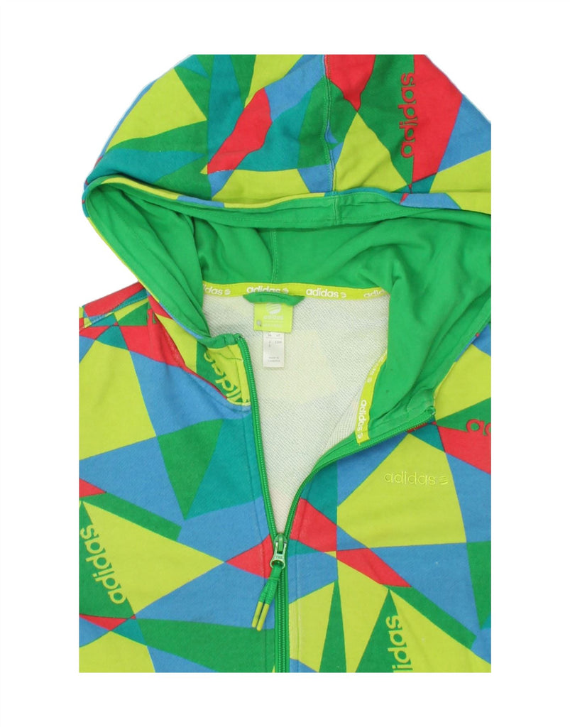 ADIDAS Womens Zip Hoodie Sweater UK 8 Small Green Geometric Cotton | Vintage Adidas | Thrift | Second-Hand Adidas | Used Clothing | Messina Hembry 