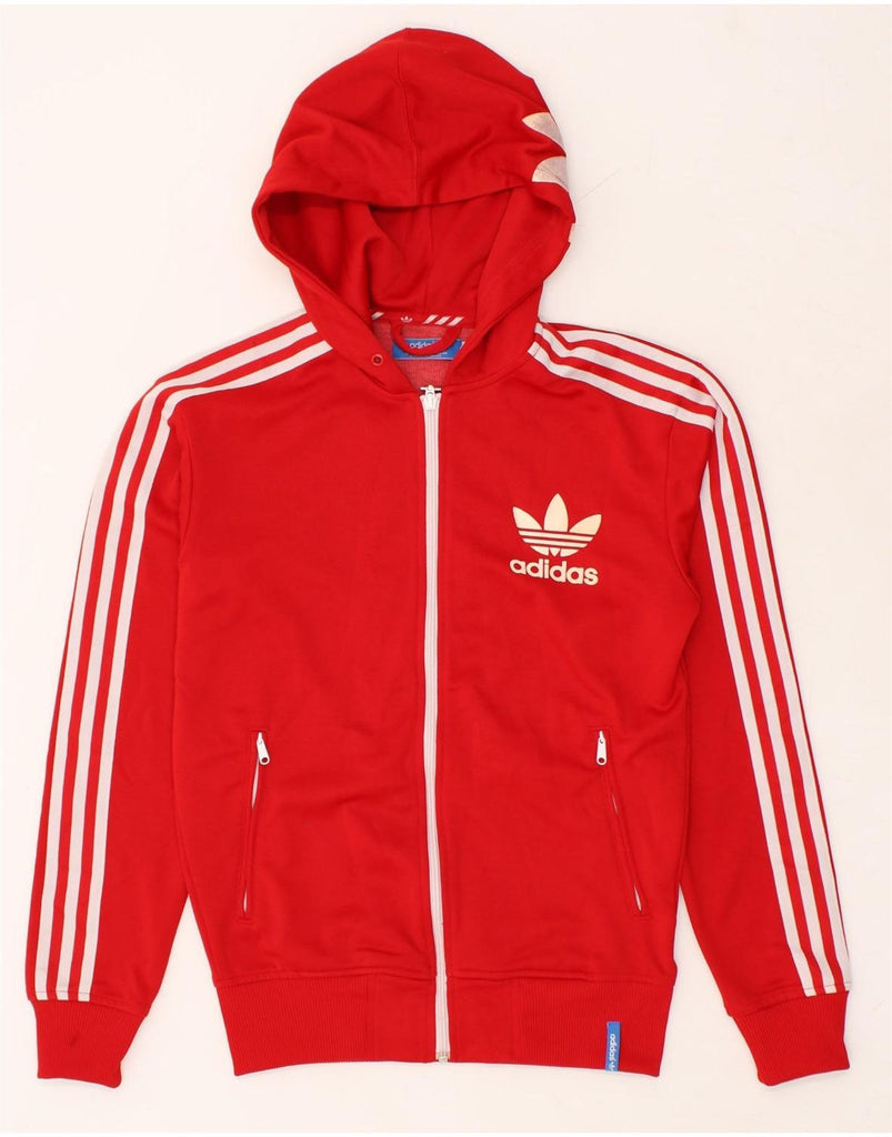 ADIDAS Mens Graphic Zip Hoodie Sweater Small Red Polyester | Vintage Adidas | Thrift | Second-Hand Adidas | Used Clothing | Messina Hembry 