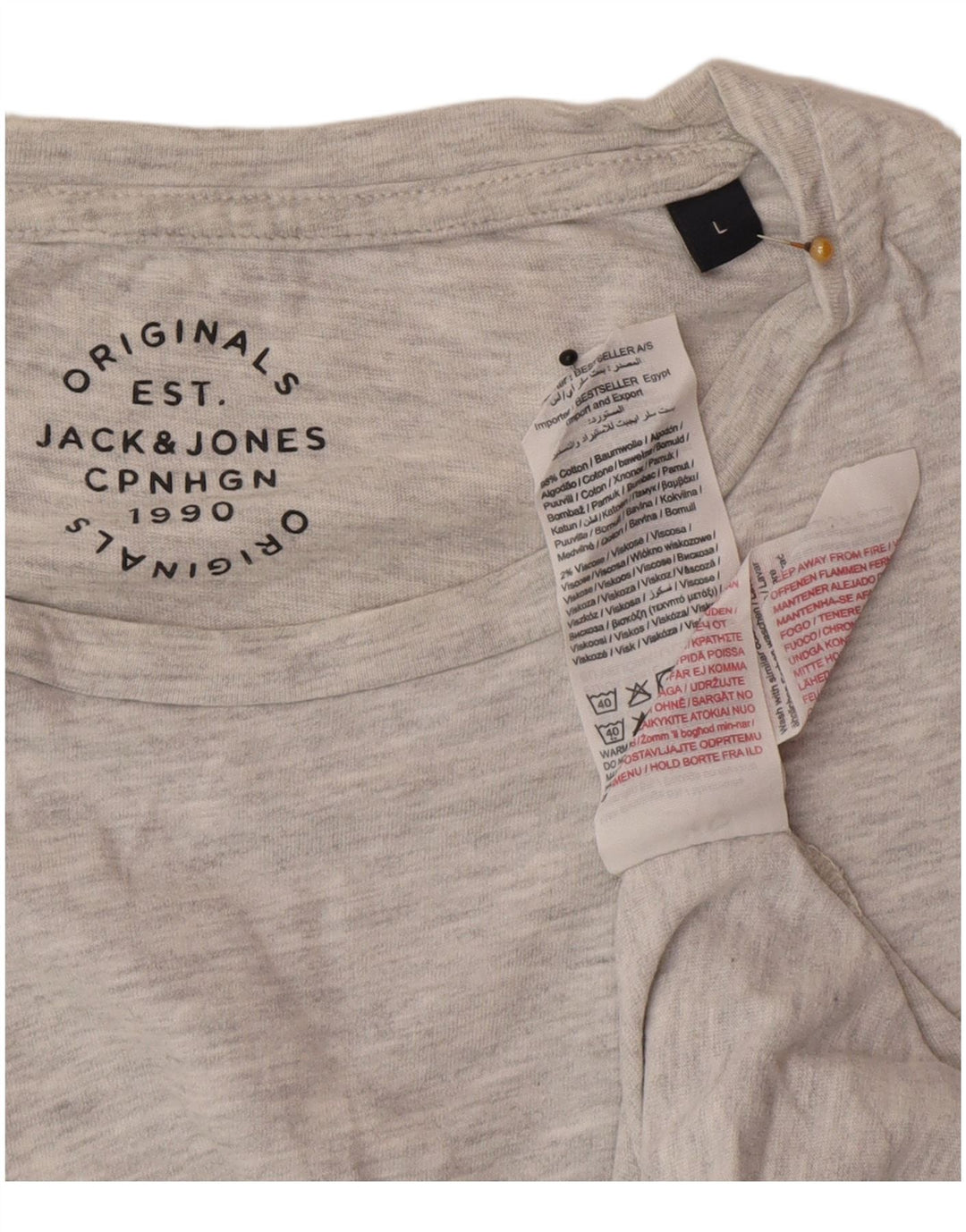 Jack & Jones Mens T-Shirt Top Large Grey Flecked Cotton