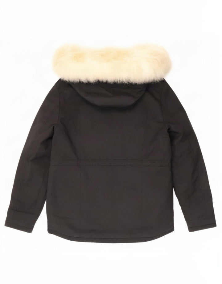 Topshop Womens Hooded Parka Jacket UK 8 Small Black Polyester