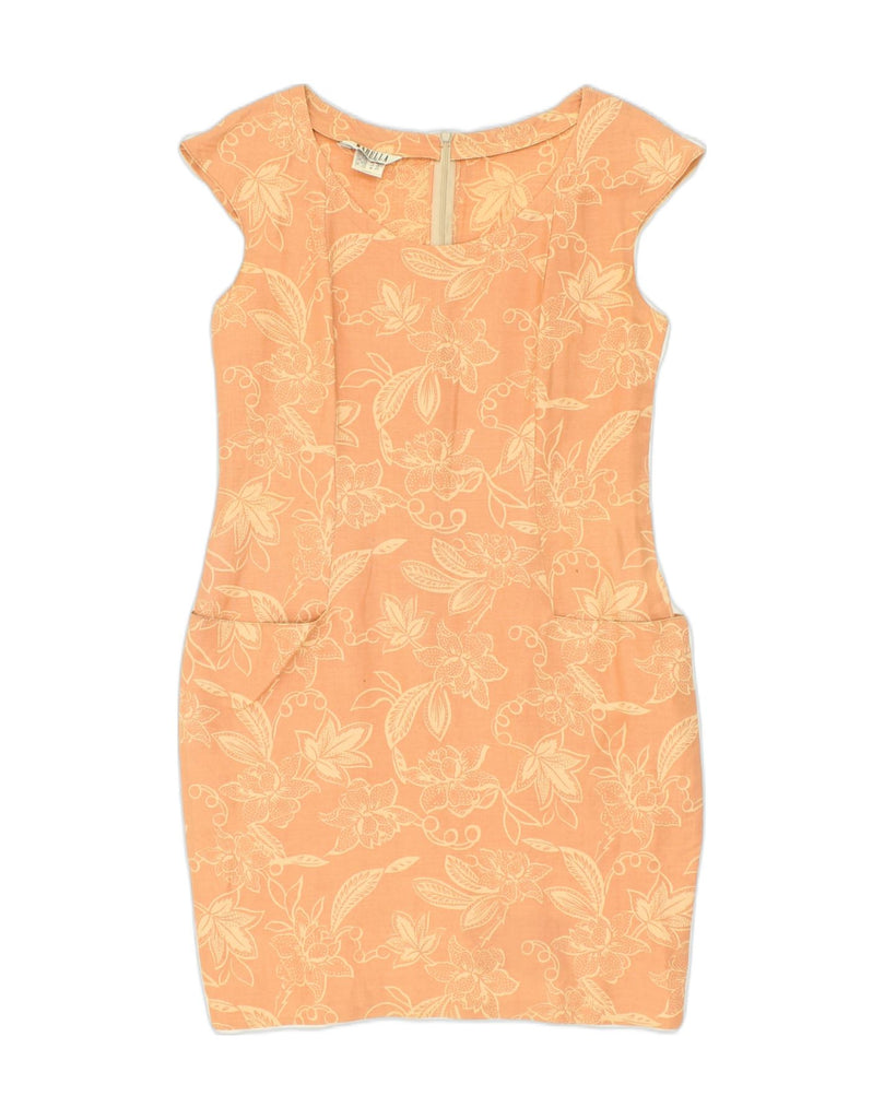 MARELLA Womens Sheath Dress UK 12 Medium Orange Floral Viscose | Vintage Marella | Thrift | Second-Hand Marella | Used Clothing | Messina Hembry 