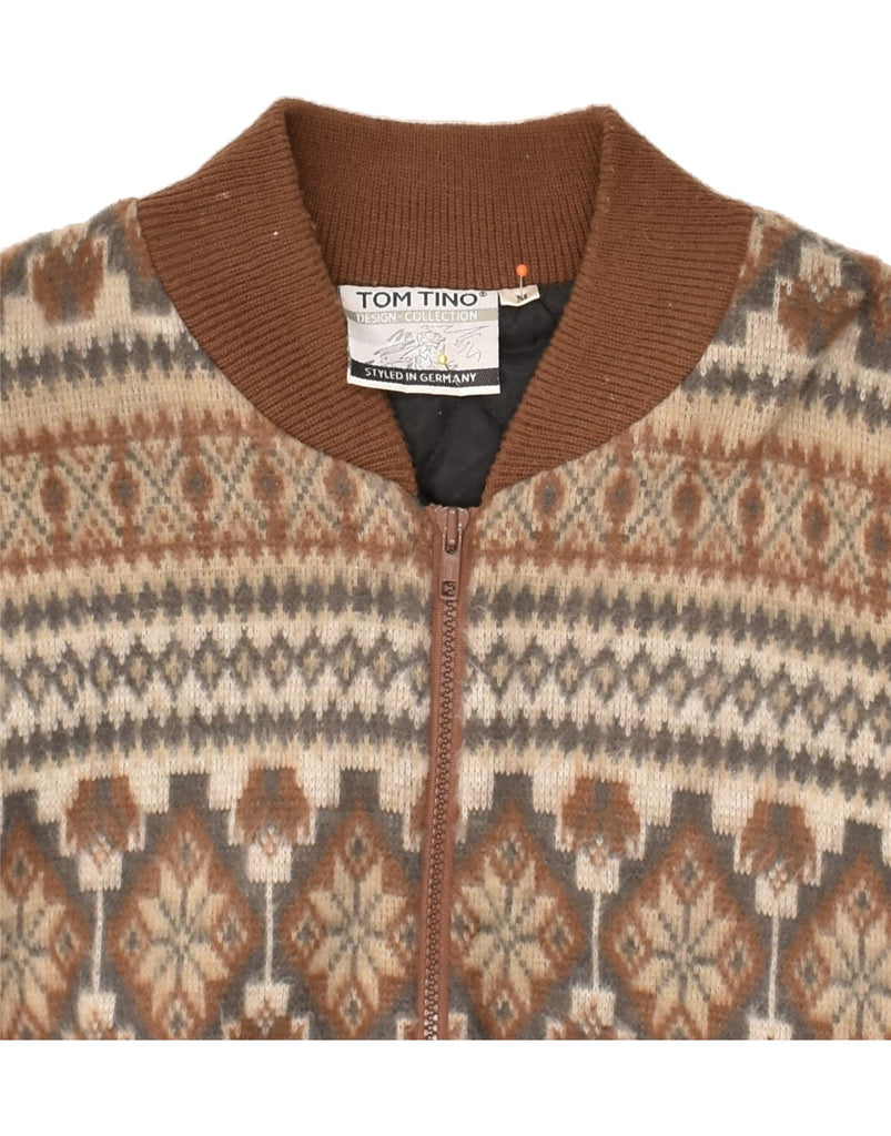 VINTAGE Mens Loose Fit Cardigan Sweater Medium Beige Fair Isle Polyacrylic Vintage Vintage and Second-Hand Vintage from Messina Hembry 