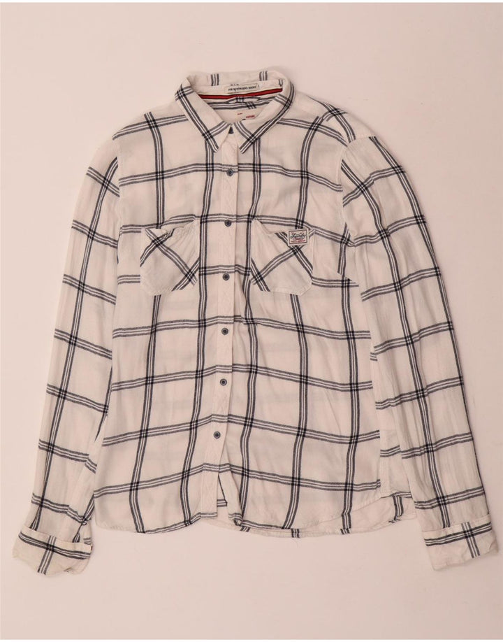 Superdry Womens Boyfriend Flannel Shirt UK 14 Medium White Check Viscose