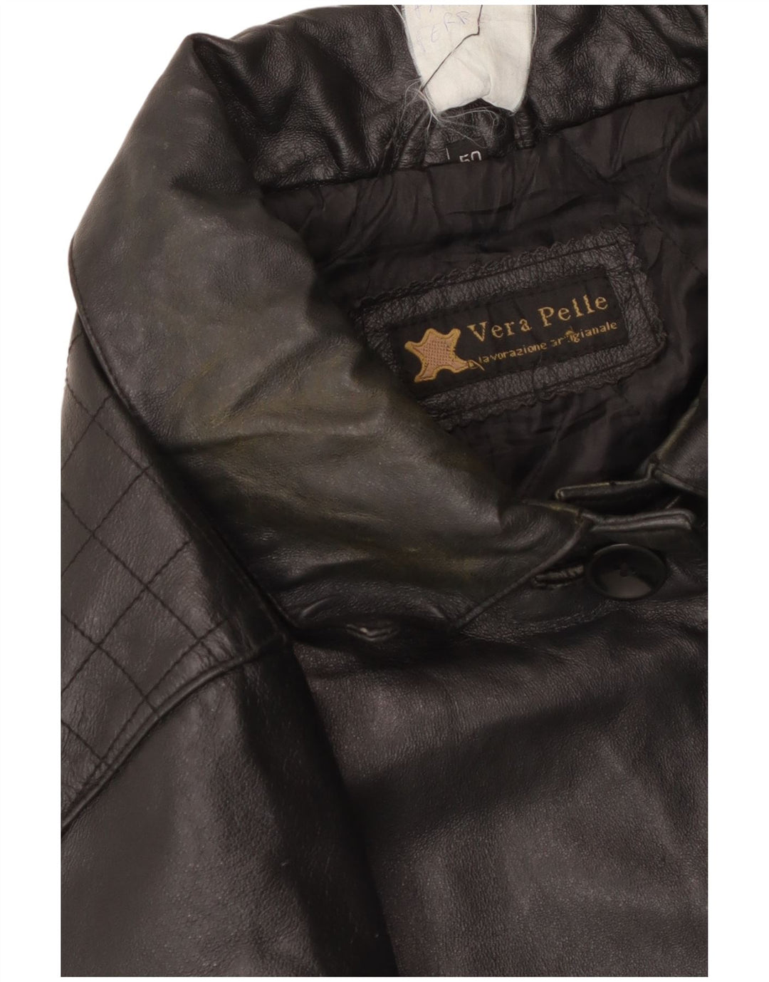 Vintage Womens Leather Coat IT 50 XL Black Leather