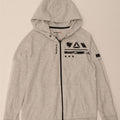 REEBOK Womens Graphic Zip Hoodie Sweater UK 12/14 Medium Grey Vintage Reebok and Second-Hand Reebok from Messina Hembry 