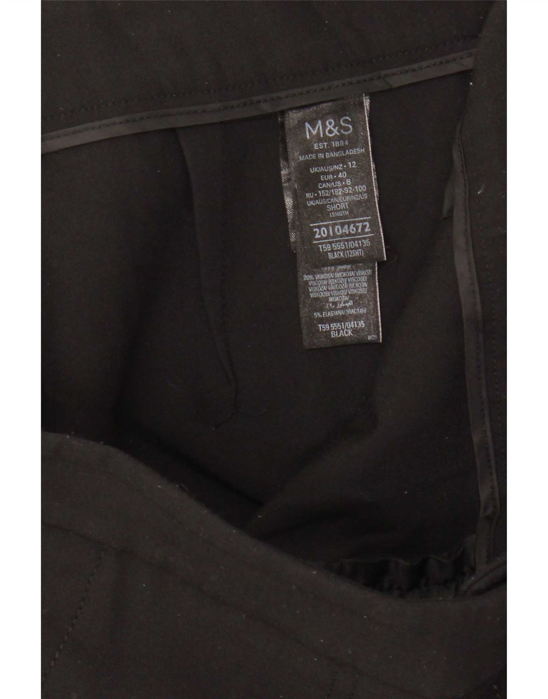 Marks & Spencer Womens Straight Cropped Trousers UK 12 Medium W31 L23 Black