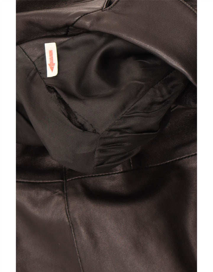 Vintage Womens Leather Coat UK 14 Medium Black Leather