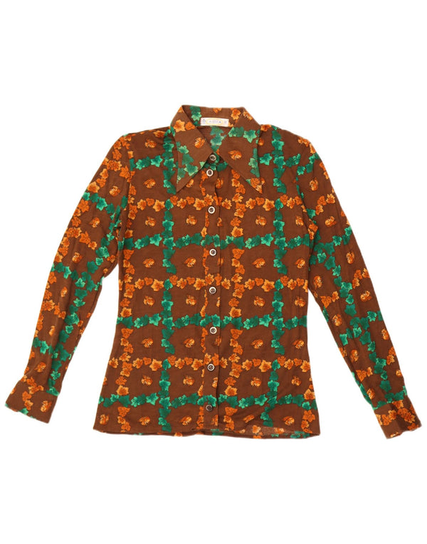 Anna Womens Shirt UK 12 Medium Brown Floral