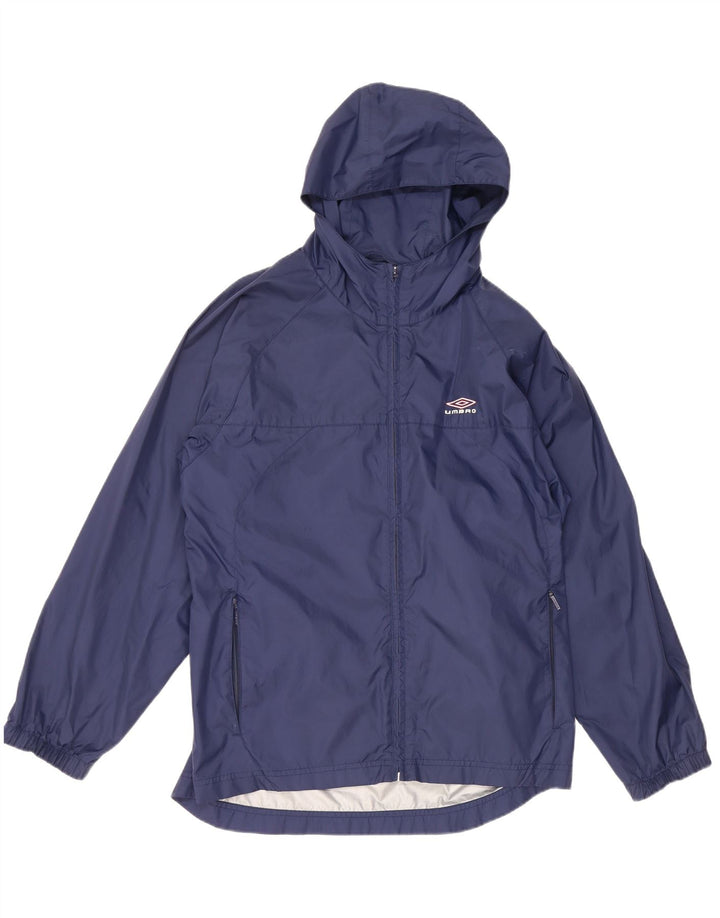 UMBRO Mens Graphic Hooded Rain Jacket UK 36 Small Navy Blue Nylon