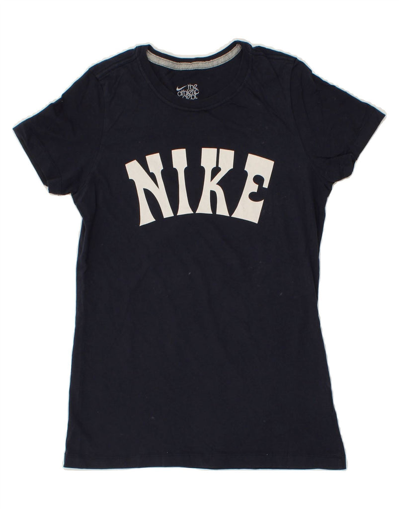 NIKE Womens Slim Fit Graphic T-Shirt Top UK 14 Large Navy Blue Cotton Vintage Nike and Second-Hand Nike from Messina Hembry 