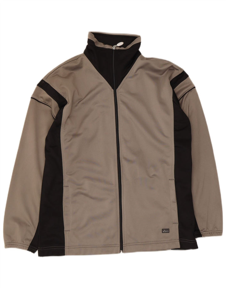 Asics Mens Tracksuit Top Jacket Large Grey Colourblock Polyester