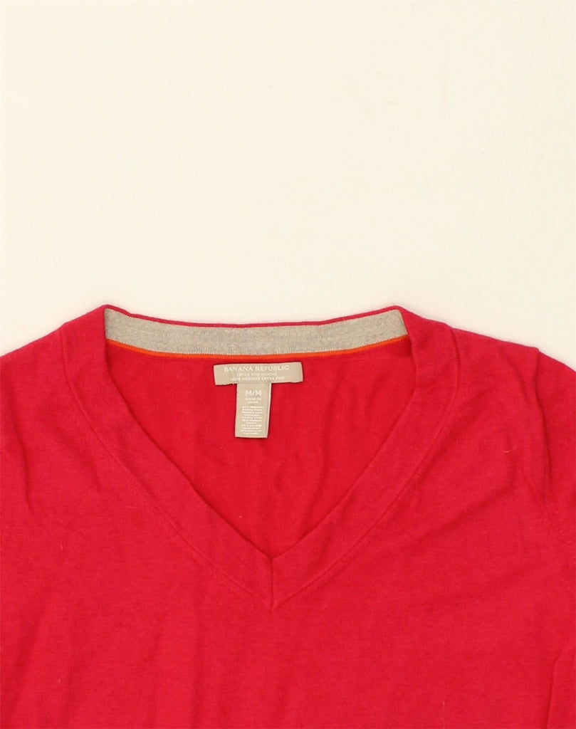 BANANA REPUBLIC Womens V-Neck Jumper Sweater UK 12 Medium Red Wool | Vintage Banana Republic | Thrift | Second-Hand Banana Republic | Used Clothing | Messina Hembry 