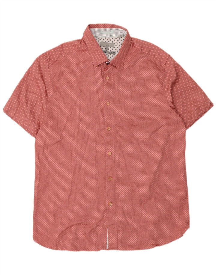 Ted Baker Mens Short Sleeve Shirt Size 5 XL Pink Spotted Cotton