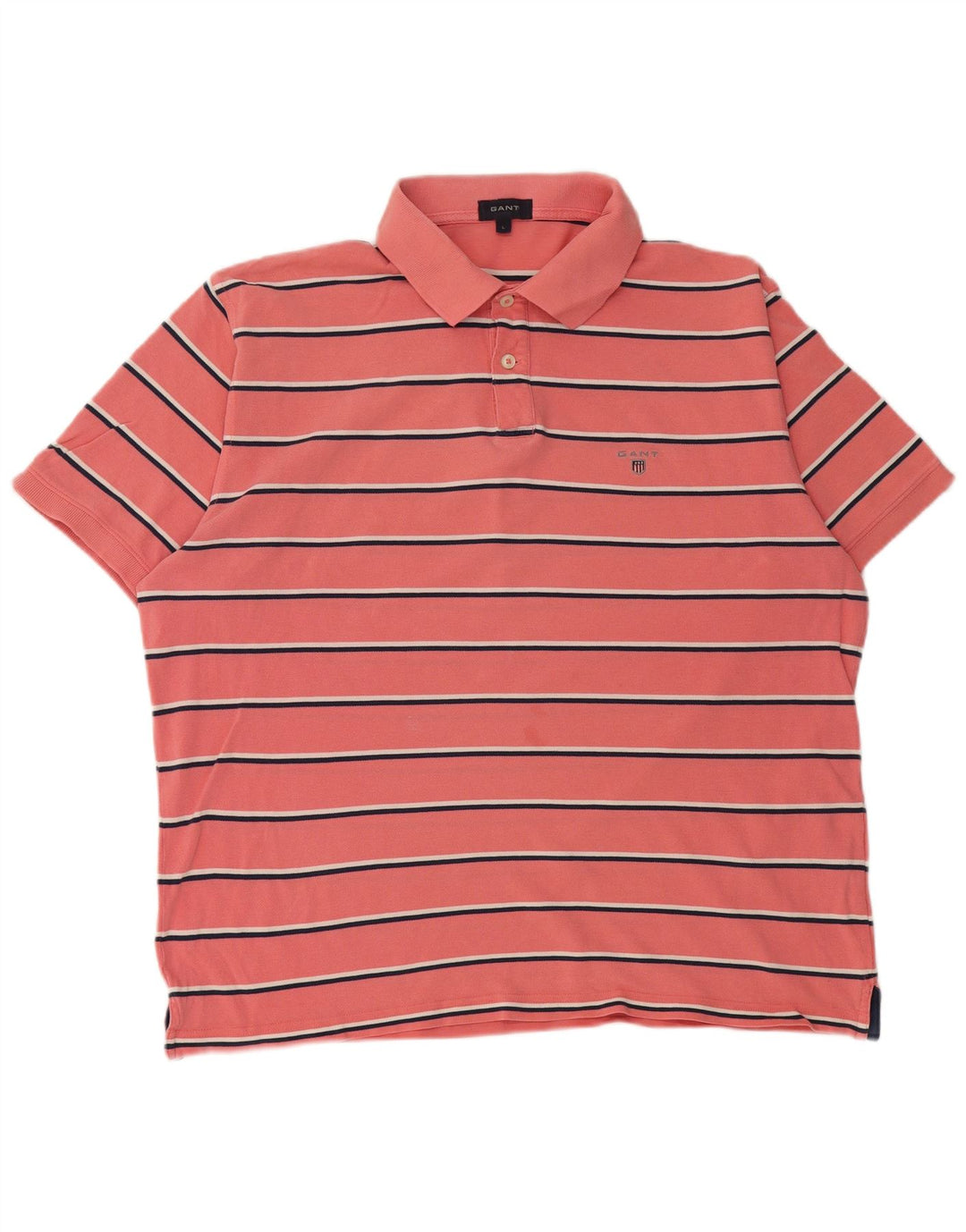 Gant Mens Polo Shirt Large Pink Striped Cotton