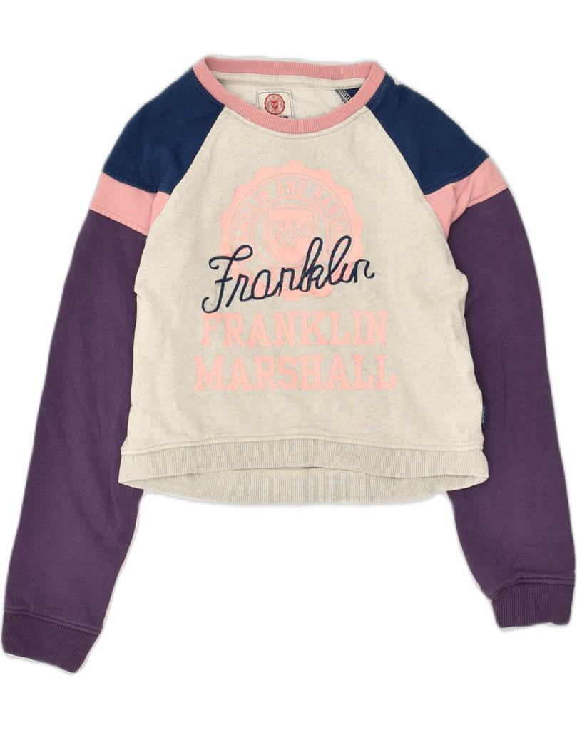 FRANKLIN MARSHALL Girls Graphic Sweatshirt Jumper 10-11 Years Purple | Vintage Franklin Marshall | Thrift | Second-Hand Franklin Marshall | Used Clothing | Messina Hembry 