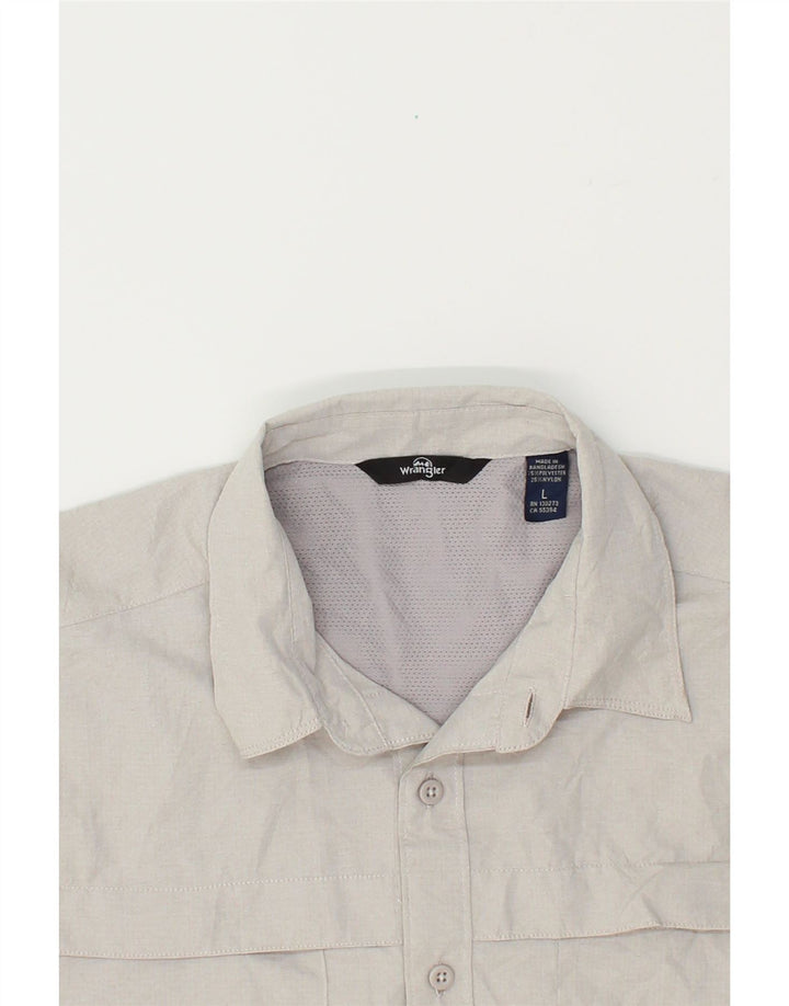 WRANGLER Mens Short Sleeve Shirt Large Grey Polyester