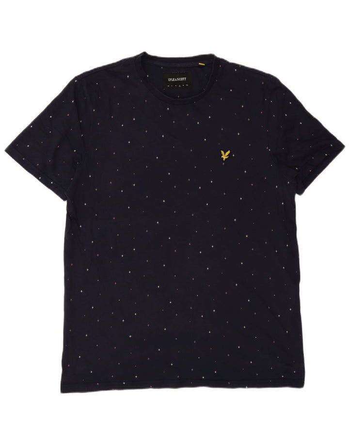 Lyle & Scott Mens T-Shirt Top Large Navy Blue Flecked Cotton