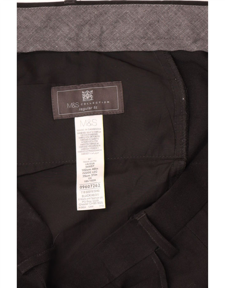 Marks & Spencer Mens Regular Fit Suit Trousers W40 L31 Black Polyester