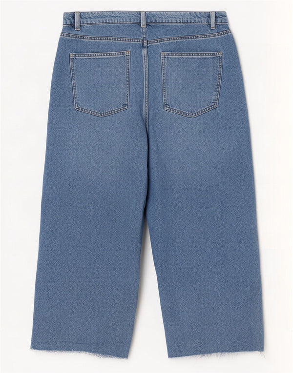 Marks & Spencer Womens High Waist Wide Leg Jeans UK 16 Large W36 L22 Blue