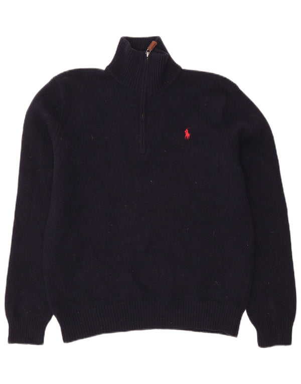 Polo Ralph Lauren Womens Zip Neck Jumper Sweater UK 10 Small Navy Blue