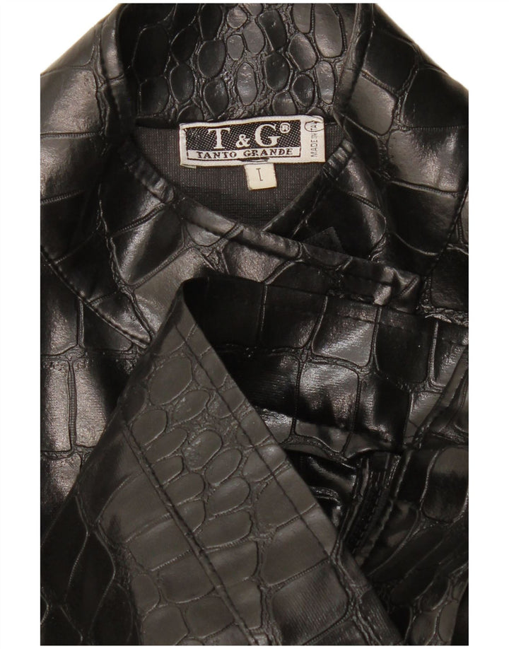 Vintage Womens Bomber Jacket UK 14 Large Black Animal Print