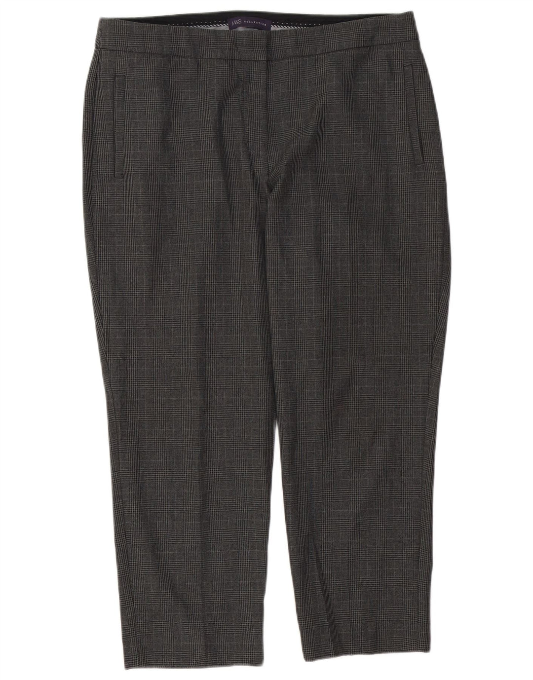 Marks & Spencer Womens Cropped Trousers UK 14 Large W34 L25 Grey Check