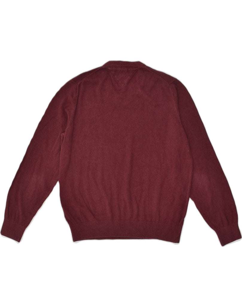 TOMMY HILFIGER Mens V-Neck Jumper Sweater Medium Maroon Cotton | Vintage Tommy Hilfiger | Thrift | Second-Hand Tommy Hilfiger | Used Clothing | Messina Hembry 