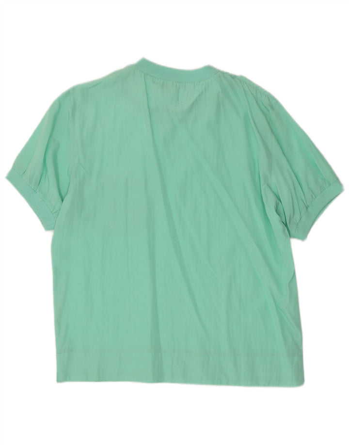 VINTAGE Mens T-Shirt Top Medium Turquoise Silk