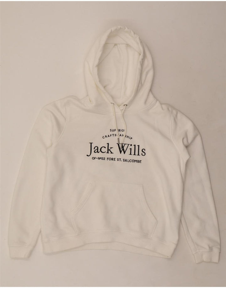 JACK WILLS Womens Oversized Graphic Hoodie Jumper UK 16 Large White Cotton