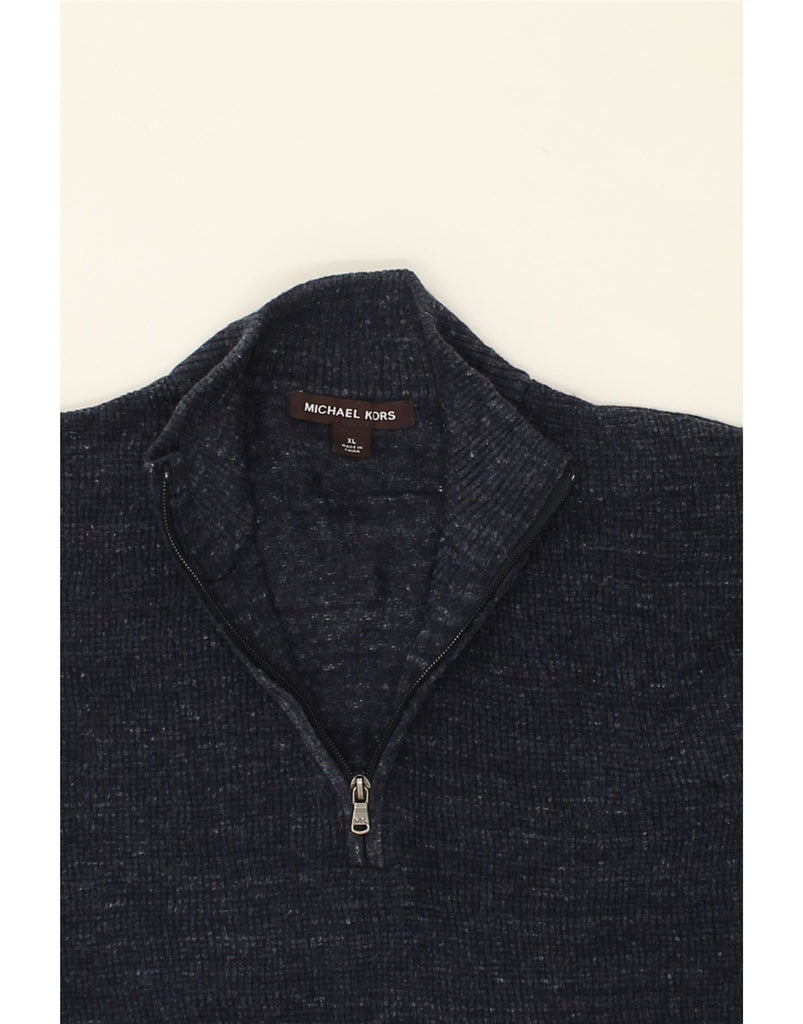 MICHAEL KORS Mens Zip Neck Jumper Sweater XL Navy Blue Cotton | Vintage Michael Kors | Thrift | Second-Hand Michael Kors | Used Clothing | Messina Hembry 