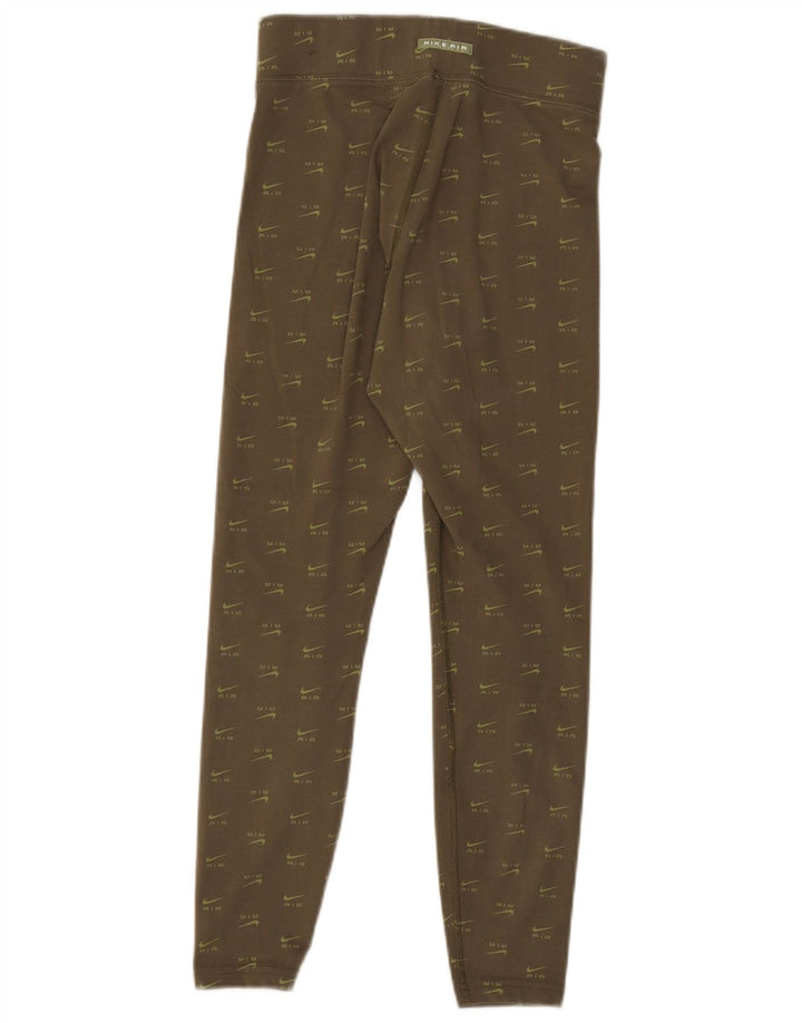 Nike Womens Graphic Leggings UK 8 Small Khaki Cotton