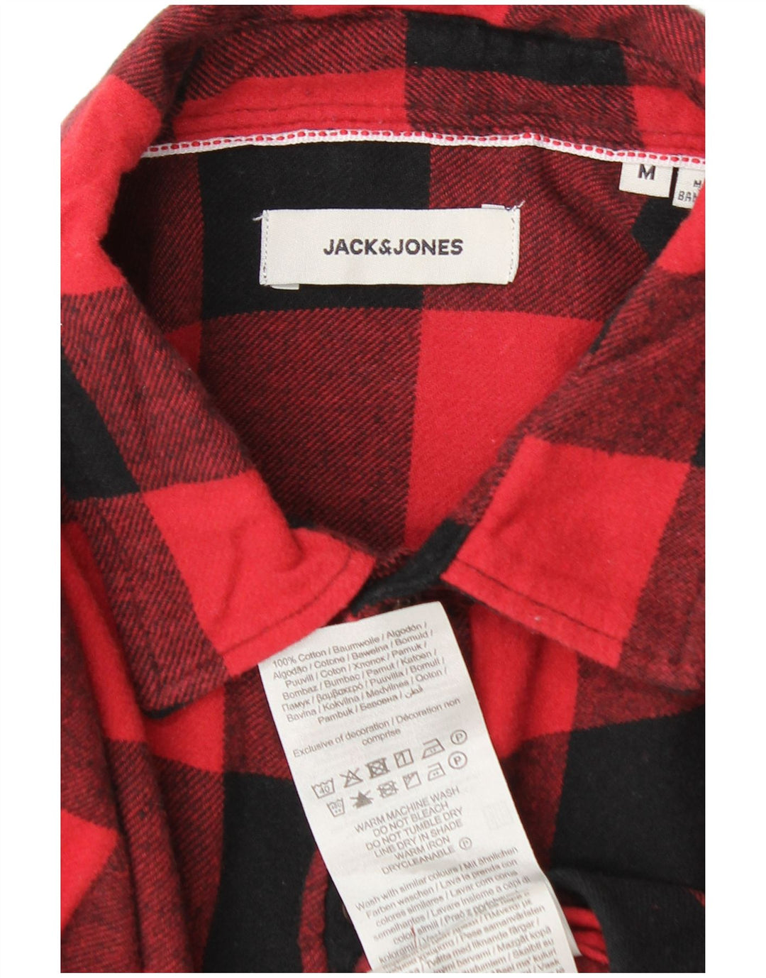 Jack & Jones Mens Flannel Shirt Medium Red Check Cotton