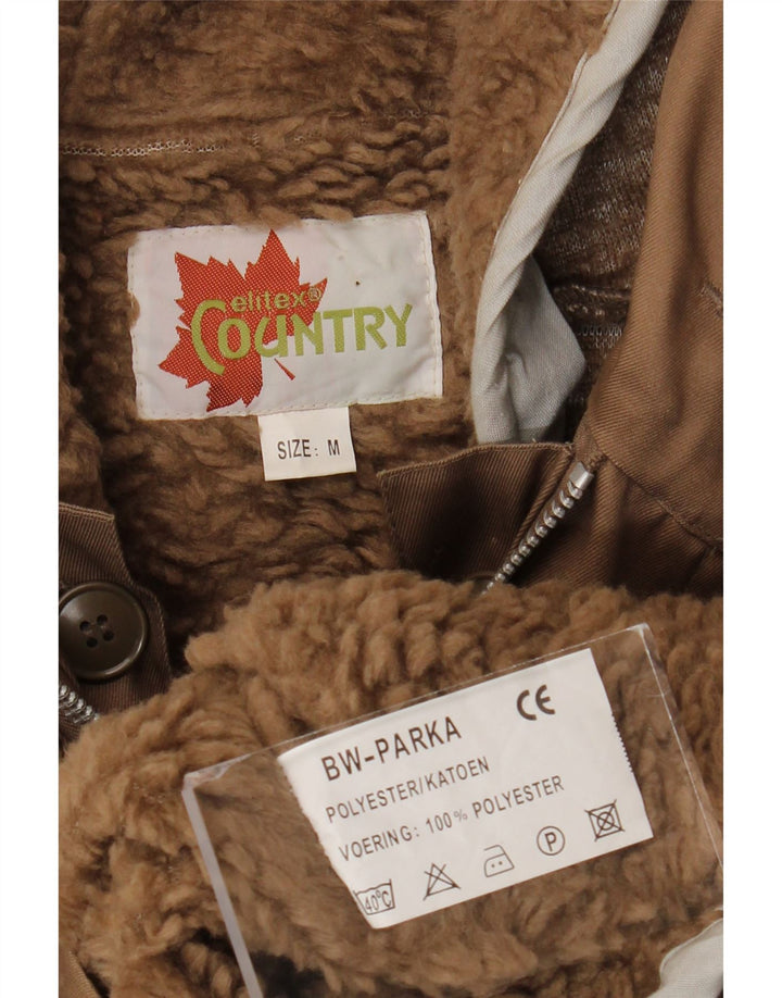 Country Mens Hooded Sherpa Parka Jacket UK 38 Medium Beige Polyester