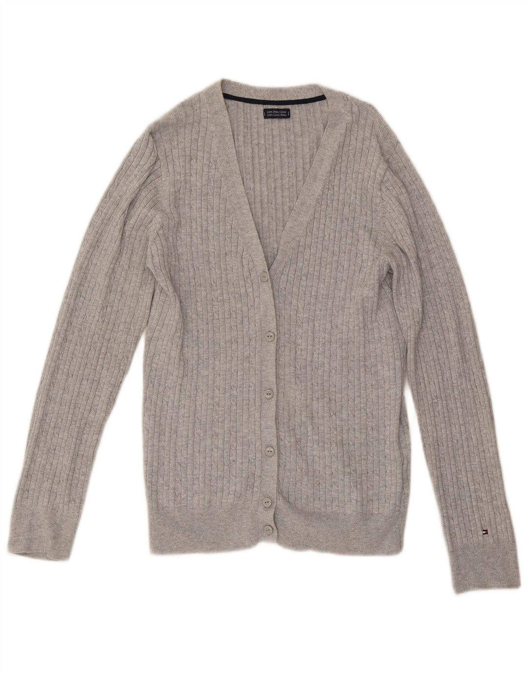 TOMMY HILFIGER Womens Cardigan Sweater UK 12 Medium Grey Cotton