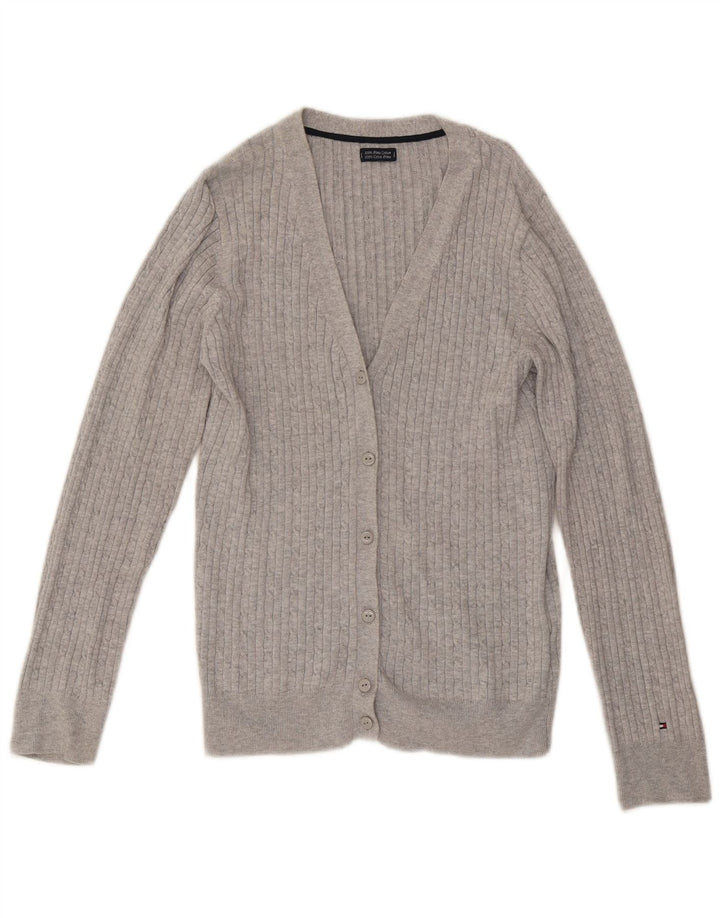 TOMMY HILFIGER Womens Cardigan Sweater UK 12 Medium Grey Cotton