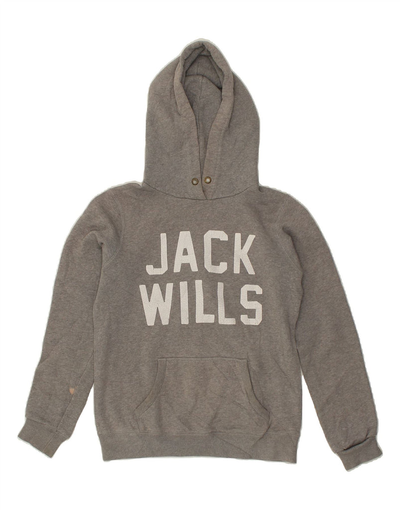 JACK WILLS Womens Loose Fit Graphic Hoodie Jumper UK 10 Small Grey Cotton | Vintage Jack Wills | Thrift | Second-Hand Jack Wills | Used Clothing | Messina Hembry 