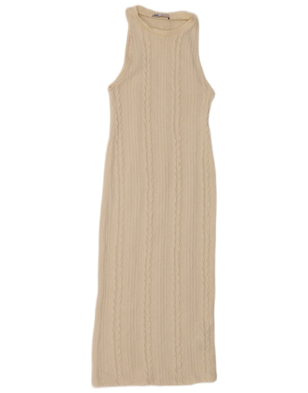 Zara Womens Sleeveless Bodycon Dress UK 10 Small Beige Polyester