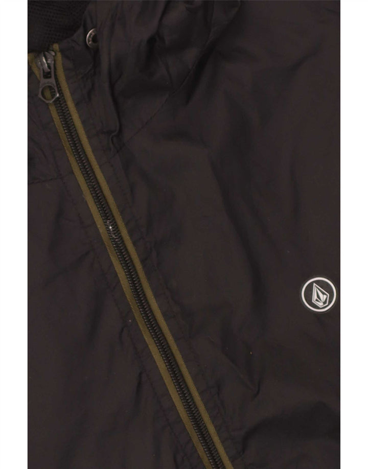 Volcom Mens Hooded Rain Jacket UK 36 Small Black Camouflage Nylon